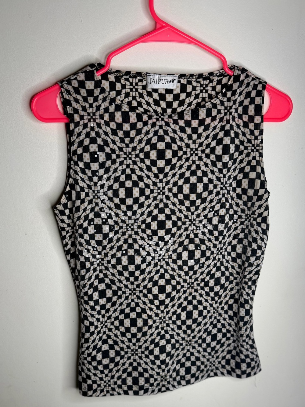 Jaipur Black & White Optical Circle Print Sleeveless Top